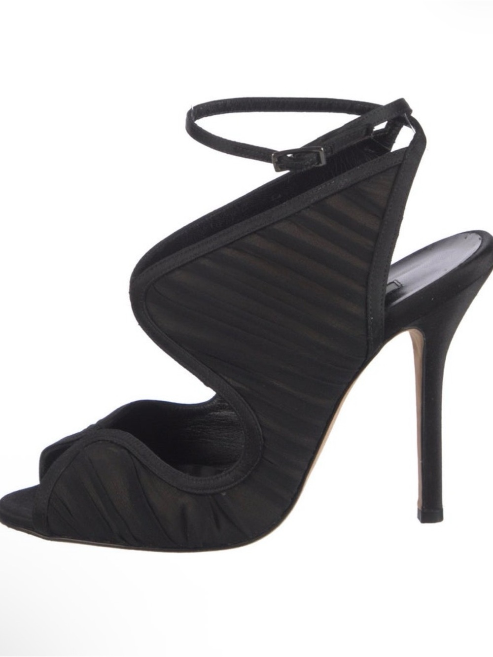 Oscar de la Renta Black Sculpted Ankle-Strap Stiletto